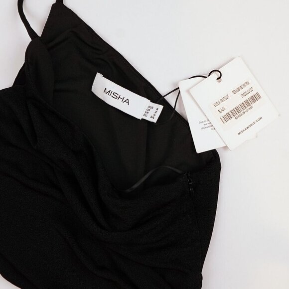 Misha Evelia Black Pantsuit Jumpsuit One Shoulder Waist Cutout - Size 2 - NWT - Picture 4 of 5